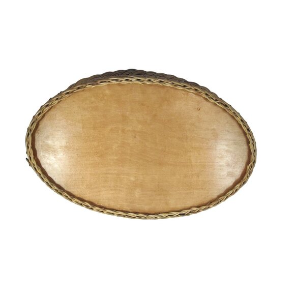 Vintage Wicker Serving Tray W/Floral & Butterfly Design-Piece Broken Near Handle - Picture 6 of 9